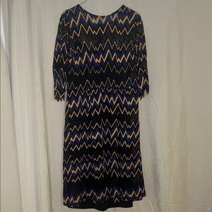 Chevron Patterned Black and Blue Dress